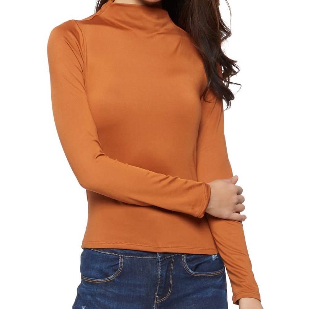 Solid Mock Neck Long Sleeve Top - image 3